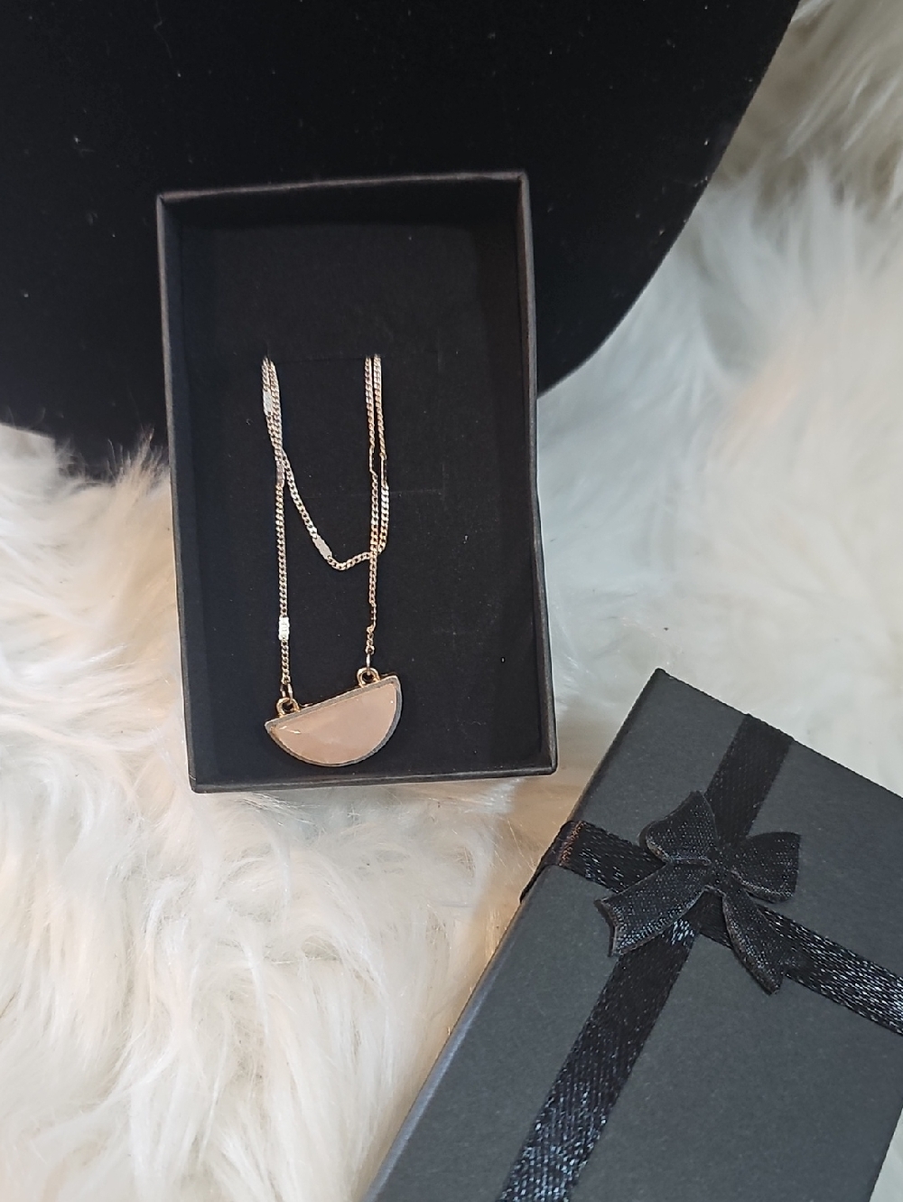 Delicate Rose Quartz Half-Moon Pendant Necklace - #107